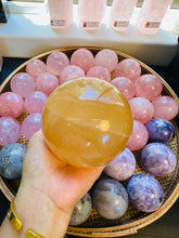 Load image into Gallery viewer, Moon Rituals - Radiant Honey Calcite Sphere | Natural Golden Yellow Calcite Crystal for Joy & Confidence