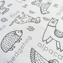 Load image into Gallery viewer, Colour Me Kids - Alphabet Animals Colouring In Tablecloth - PREORDER DUE MID NOVEMBER