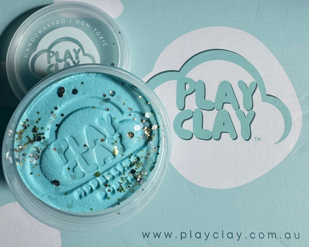 Play Clay - Pastel Blue Playdough with Gold Bio Glitter (1 tub 130grams)