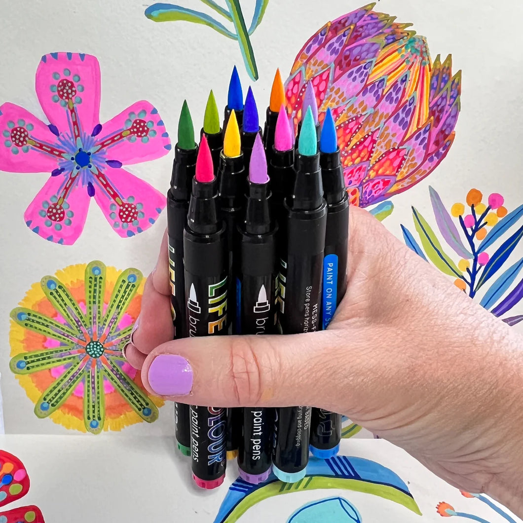 Life Of Colour - Wildflowers Brush Tip Acrylic Paint Pens - Set of 12