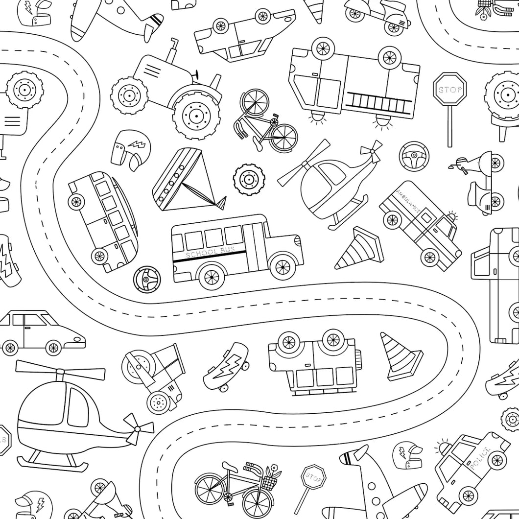 Colour Me Kids - Wheels in Motion - Washable, Reusable Colouring-In Solo Mats - PREORDER DUE MID NOVEMBER