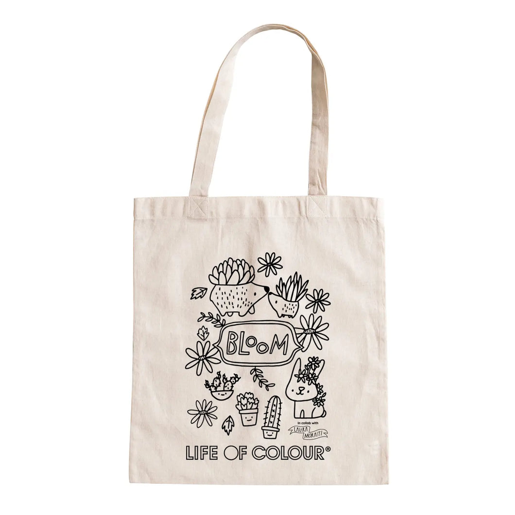 Life Of Colour - Colour-in Lineart Canvas Tote Bags - Plants