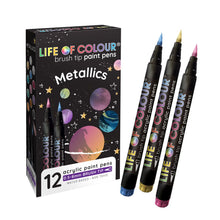 Load image into Gallery viewer, Life Of Colour - Metallic Brush Tip Acrylic Paint Pens - Set of 12

