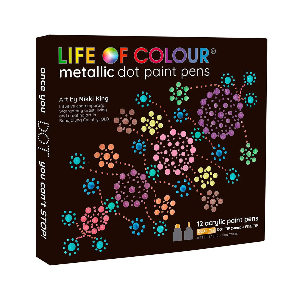 Life Of Colour - Metalliic Dot Markers Acrylic Paint Pens - Set of 12