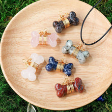 Load image into Gallery viewer, Moon Ritual - Bone-Shaped Crystal Necklace - Clear Quartz, Rose Quartz &amp; Sodalite | Healing &amp; Christmas Crystal Gift

